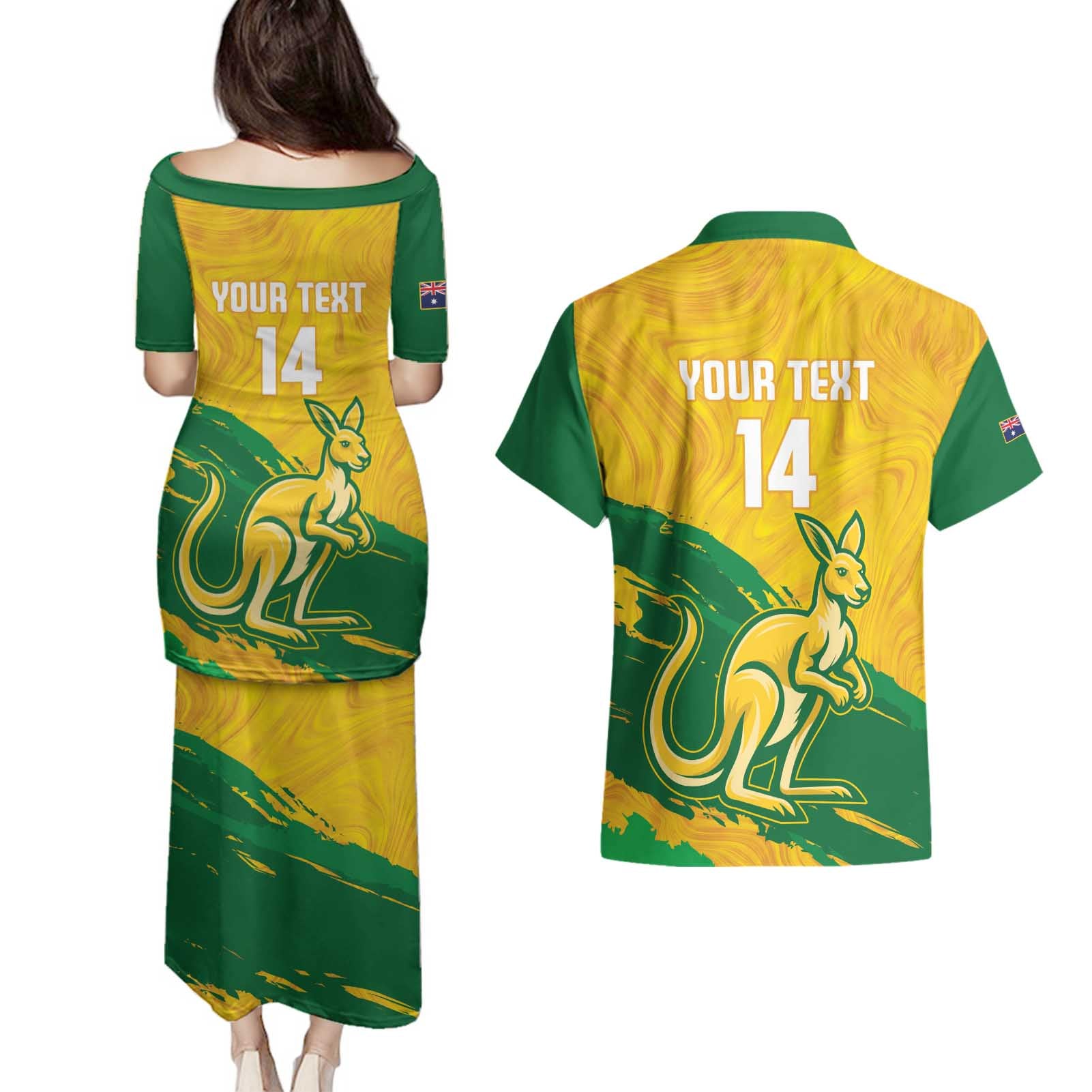 Custom Australia Soccer Couples Matching Puletasi and Hawaiian Shirt 2025 Go Matildas Marble Grunge Style