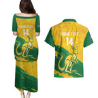 Custom Australia Soccer Couples Matching Puletasi and Hawaiian Shirt 2025 Go Matildas Marble Grunge Style