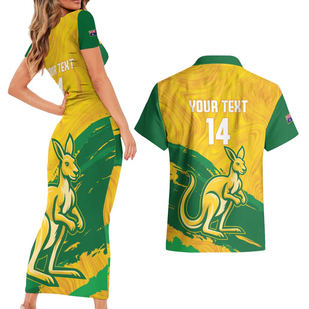 Custom Australia Soccer Couples Matching Short Sleeve Bodycon Dress and Hawaiian Shirt 2025 Go Matildas Marble Grunge Style