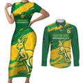 Custom Australia Soccer Couples Matching Short Sleeve Bodycon Dress and Long Sleeve Button Shirt 2025 Go Matildas Marble Grunge Style