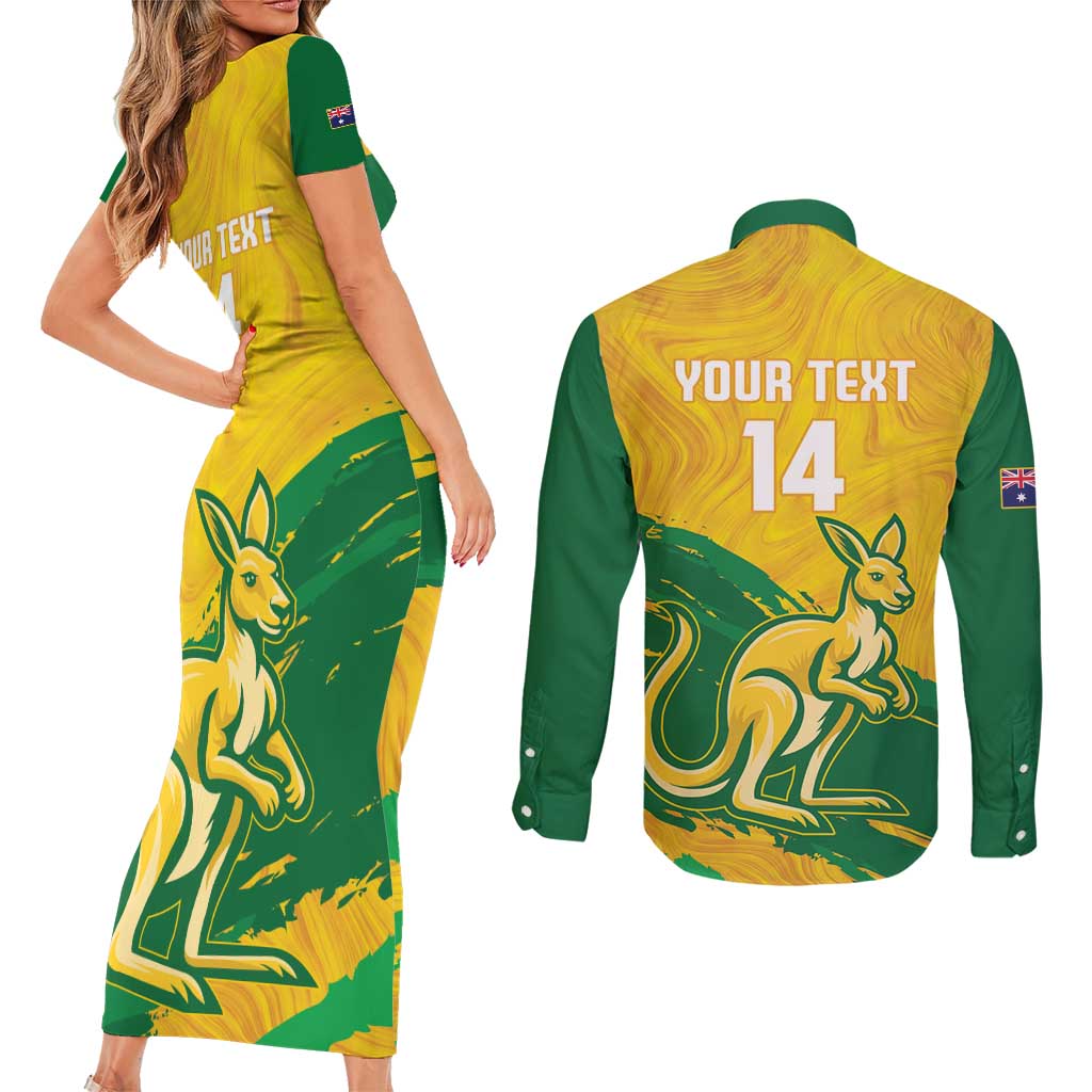 Custom Australia Soccer Couples Matching Short Sleeve Bodycon Dress and Long Sleeve Button Shirt 2025 Go Matildas Marble Grunge Style