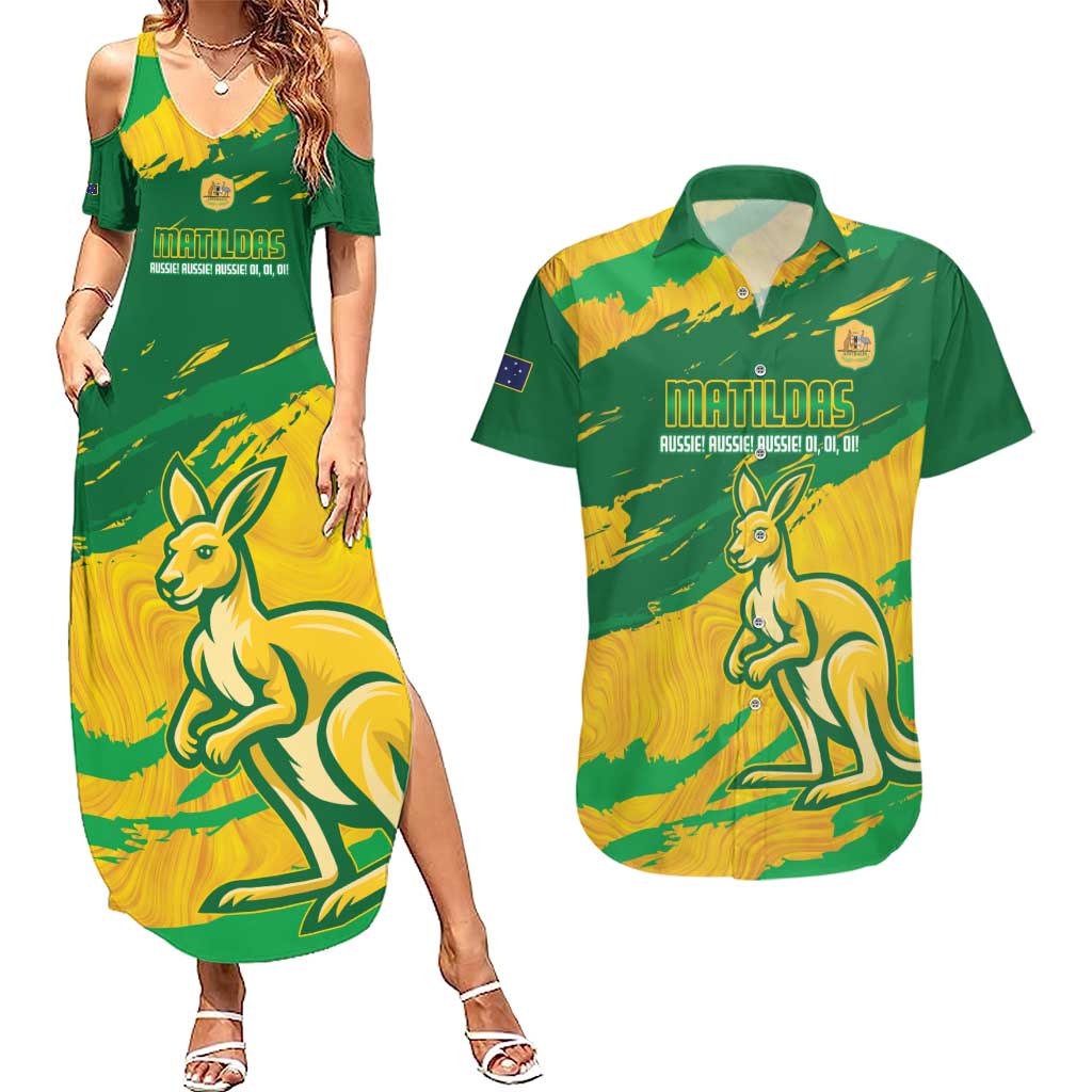 Custom Australia Soccer Couples Matching Summer Maxi Dress and Hawaiian Shirt 2025 Go Matildas Marble Grunge Style