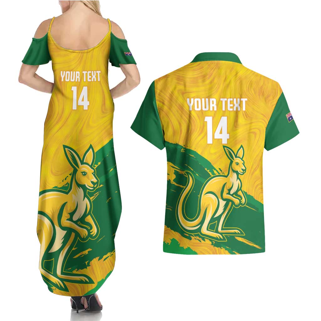 Custom Australia Soccer Couples Matching Summer Maxi Dress and Hawaiian Shirt 2025 Go Matildas Marble Grunge Style