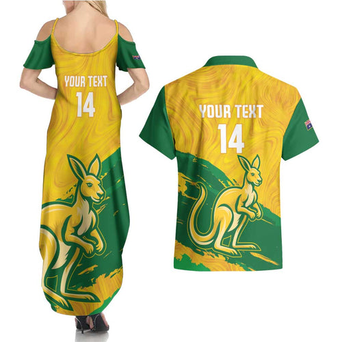 Custom Australia Soccer Couples Matching Summer Maxi Dress and Hawaiian Shirt 2025 Go Matildas Marble Grunge Style
