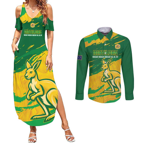 Custom Australia Soccer Couples Matching Summer Maxi Dress and Long Sleeve Button Shirt 2025 Go Matildas Marble Grunge Style
