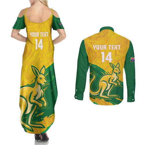Custom Australia Soccer Couples Matching Summer Maxi Dress and Long Sleeve Button Shirt 2025 Go Matildas Marble Grunge Style
