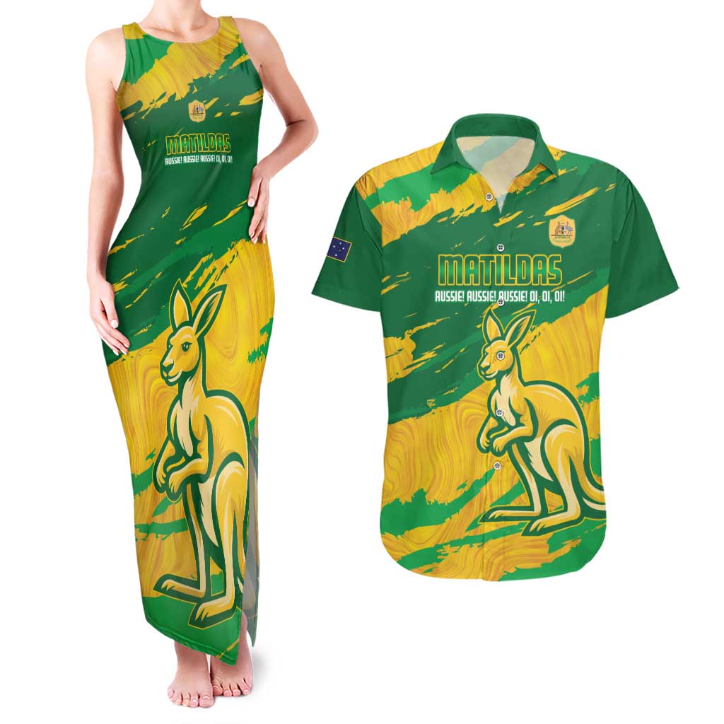 Custom Australia Soccer Couples Matching Tank Maxi Dress and Hawaiian Shirt 2025 Go Matildas Marble Grunge Style