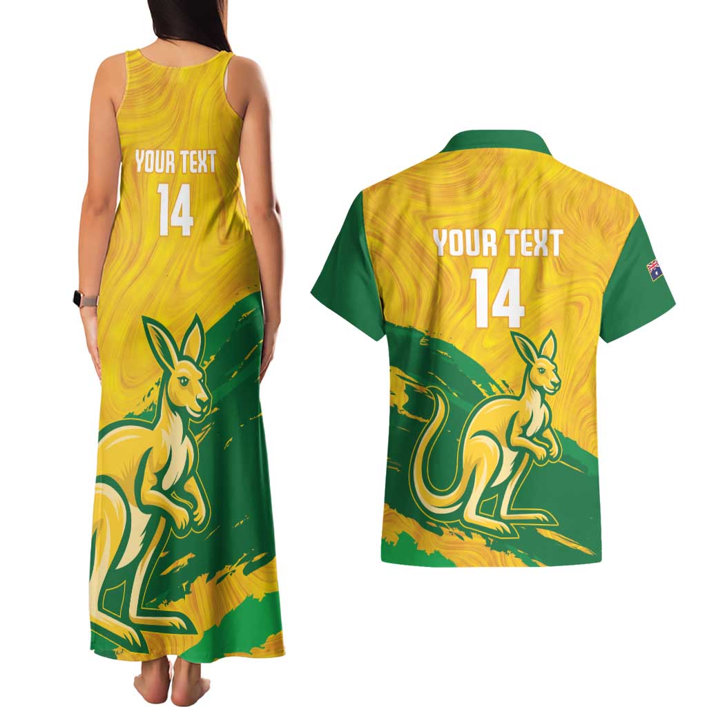 Custom Australia Soccer Couples Matching Tank Maxi Dress and Hawaiian Shirt 2025 Go Matildas Marble Grunge Style