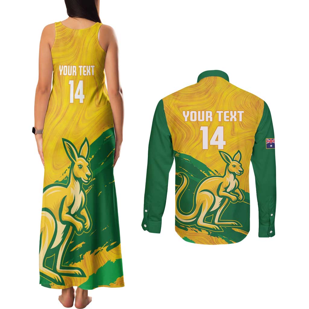 Custom Australia Soccer Couples Matching Tank Maxi Dress and Long Sleeve Button Shirt 2025 Go Matildas Marble Grunge Style