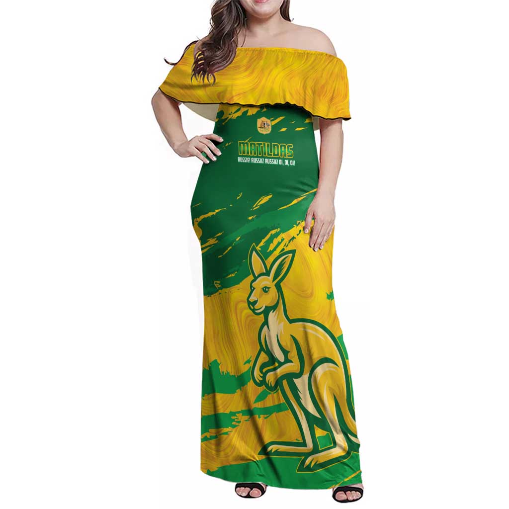 Custom Australia Soccer Family Matching Off Shoulder Maxi Dress and Hawaiian Shirt 2025 Go Matildas Marble Grunge Style