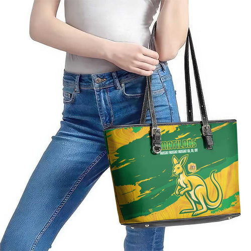 Australia Soccer Leather Tote Bag 2025 Go Matildas Marble Grunge Style