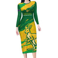 Custom Australia Soccer Long Sleeve Bodycon Dress 2025 Go Matildas Marble Grunge Style