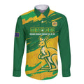 Custom Australia Soccer Long Sleeve Button Shirt 2025 Go Matildas Marble Grunge Style