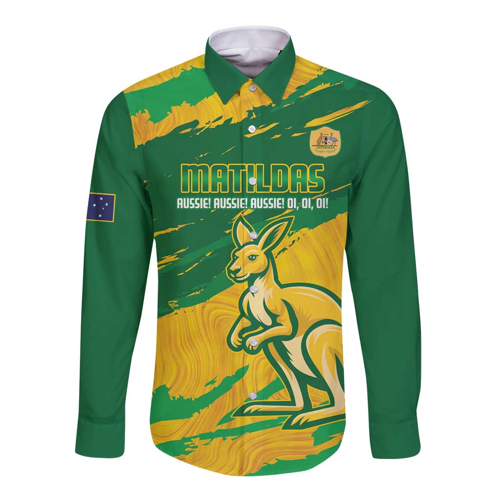 Custom Australia Soccer Long Sleeve Button Shirt 2025 Go Matildas Marble Grunge Style