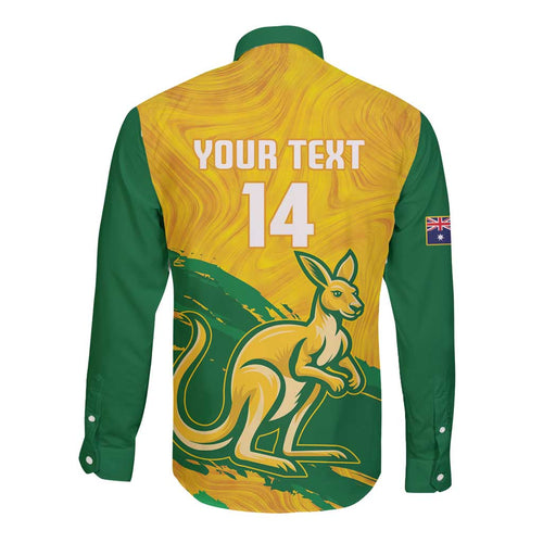 Custom Australia Soccer Long Sleeve Button Shirt 2025 Go Matildas Marble Grunge Style