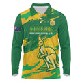 Custom Australia Soccer Long Sleeve Polo Shirt 2025 Go Matildas Marble Grunge Style