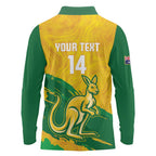 Custom Australia Soccer Long Sleeve Polo Shirt 2025 Go Matildas Marble Grunge Style