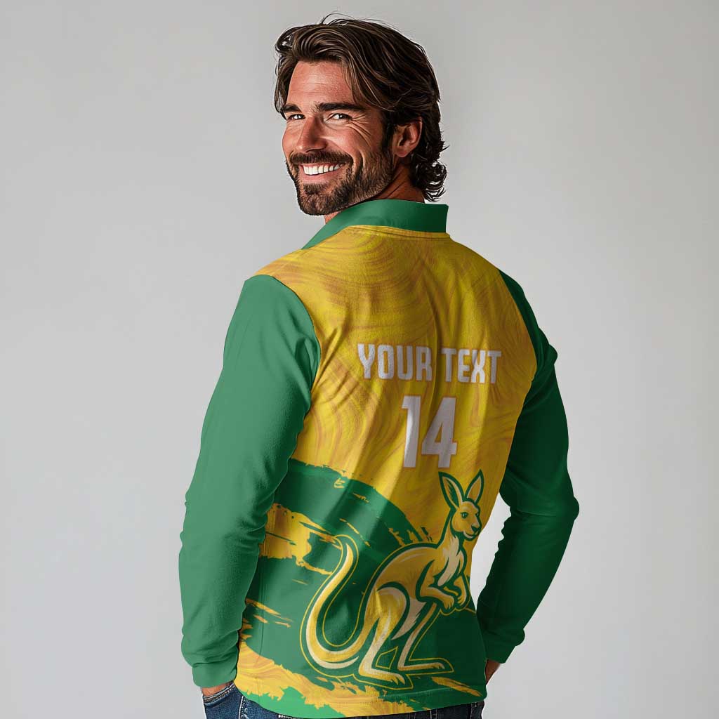 Custom Australia Soccer Long Sleeve Polo Shirt 2025 Go Matildas Marble Grunge Style