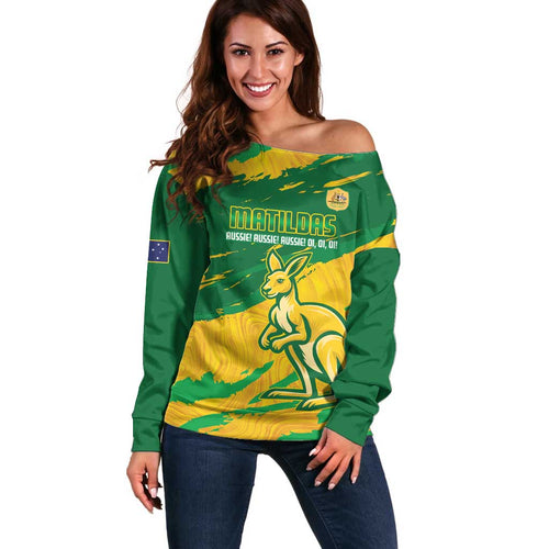 Custom Australia Soccer Off Shoulder Sweater 2025 Go Matildas Marble Grunge Style