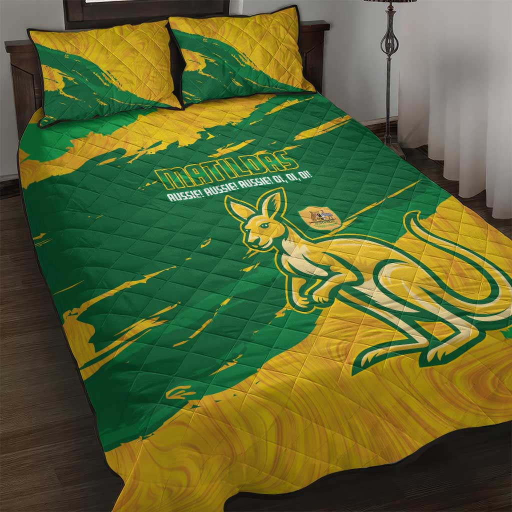 Australia Soccer Quilt Bed Set 2025 Go Matildas Marble Grunge Style