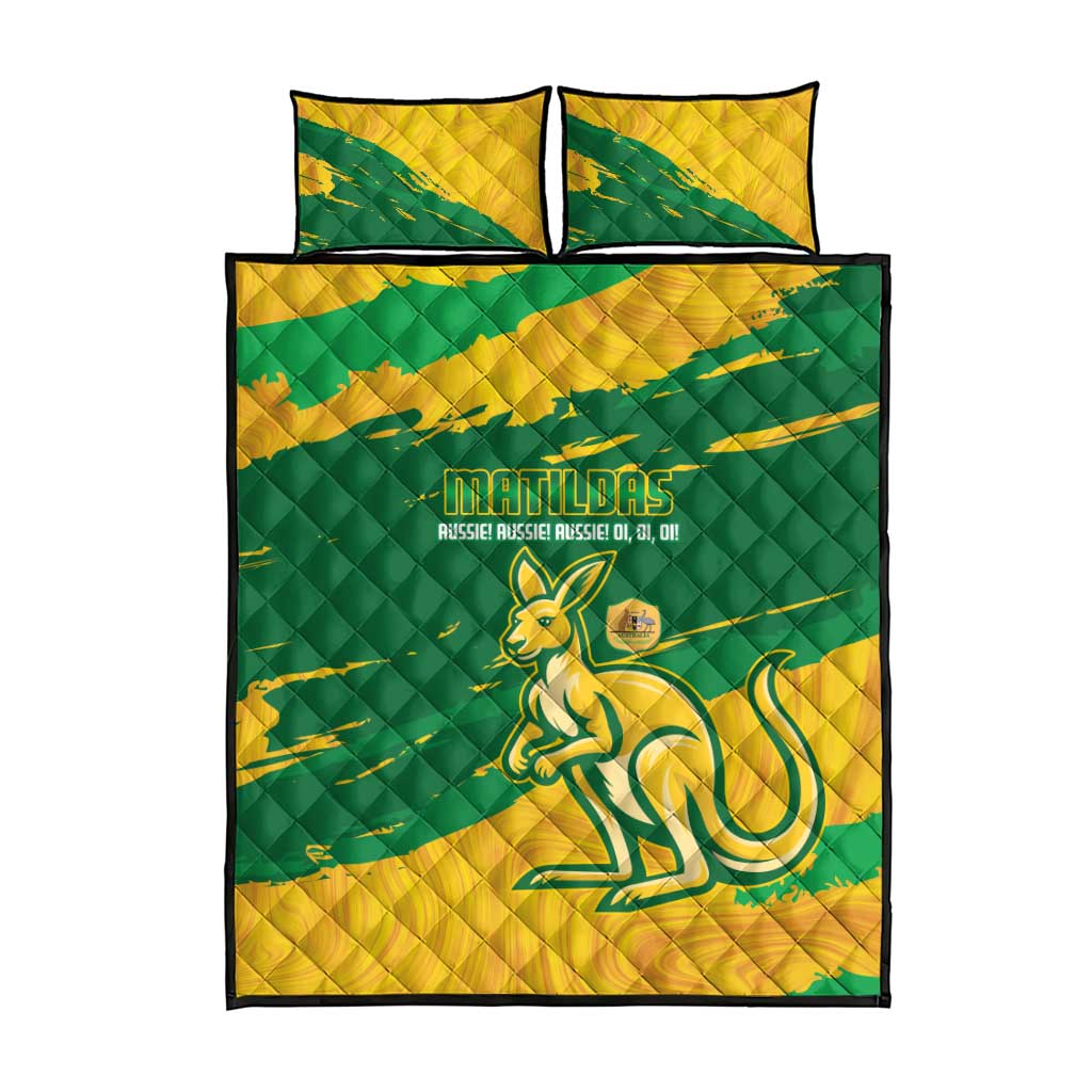 Australia Soccer Quilt Bed Set 2025 Go Matildas Marble Grunge Style