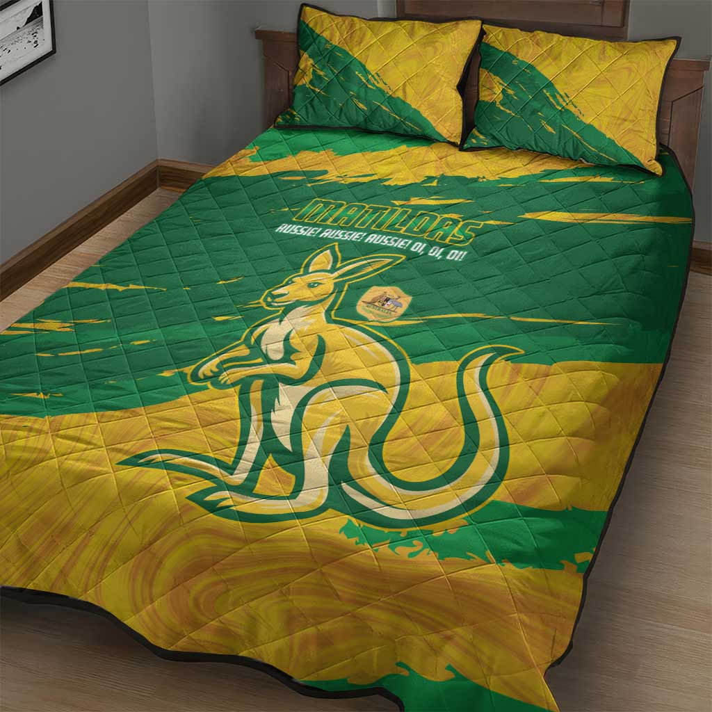 Australia Soccer Quilt Bed Set 2025 Go Matildas Marble Grunge Style
