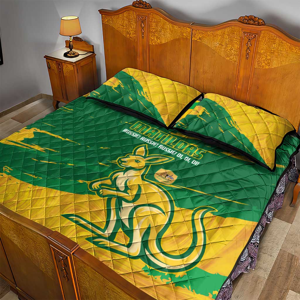 Australia Soccer Quilt Bed Set 2025 Go Matildas Marble Grunge Style