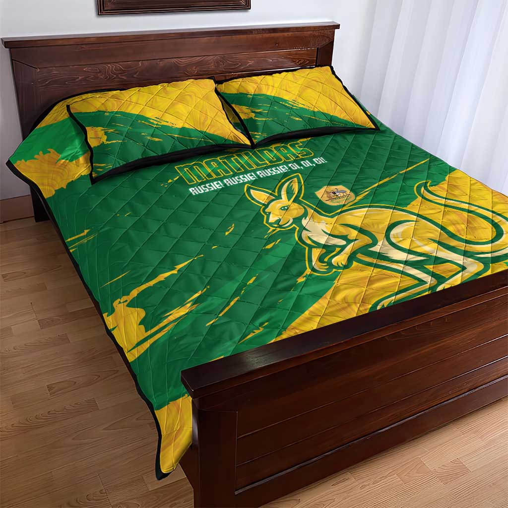 Australia Soccer Quilt Bed Set 2025 Go Matildas Marble Grunge Style