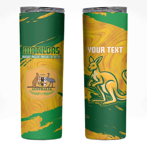 Custom Australia Soccer Skinny Tumbler 2025 Go Matildas Marble Grunge Style