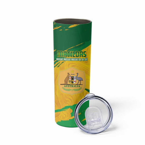 Custom Australia Soccer Skinny Tumbler 2025 Go Matildas Marble Grunge Style