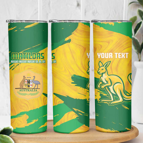 Custom Australia Soccer Skinny Tumbler 2025 Go Matildas Marble Grunge Style