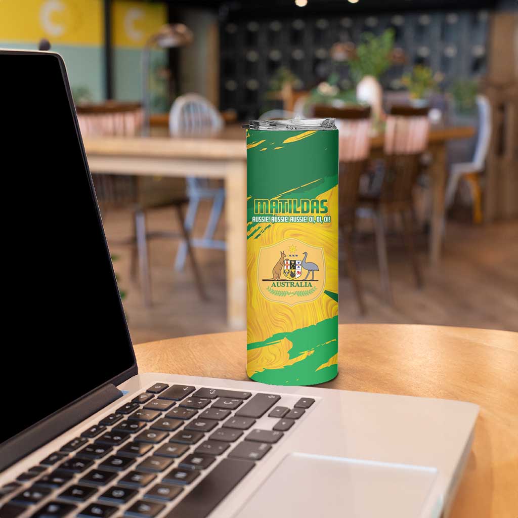 Custom Australia Soccer Skinny Tumbler 2025 Go Matildas Marble Grunge Style