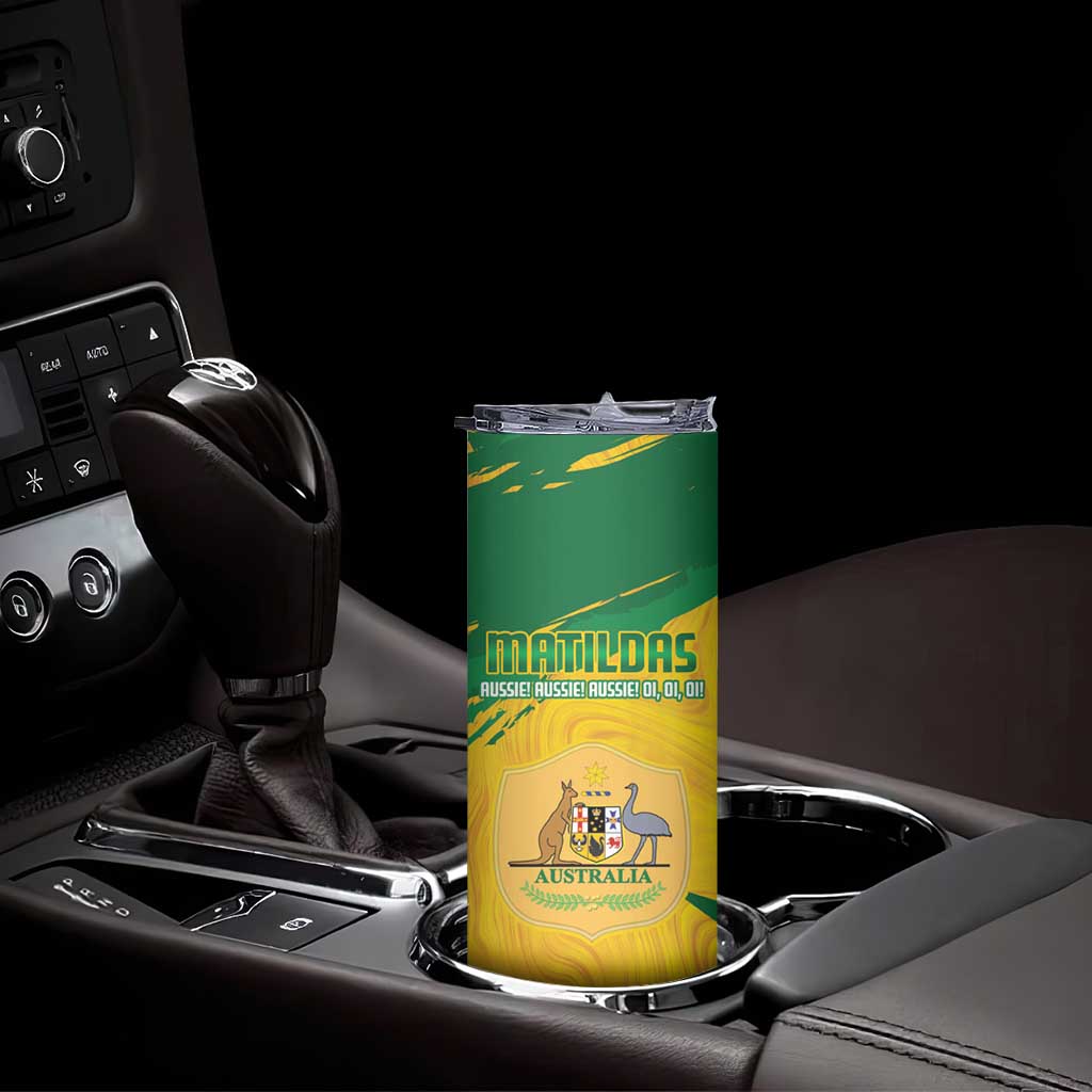 Custom Australia Soccer Skinny Tumbler 2025 Go Matildas Marble Grunge Style
