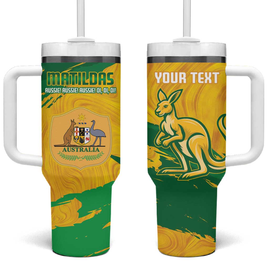 Custom Australia Soccer Tumbler With Handle 2025 Go Matildas Marble Grunge Style