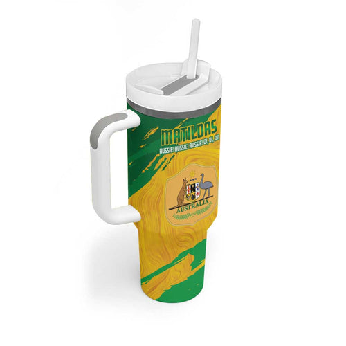 Custom Australia Soccer Tumbler With Handle 2025 Go Matildas Marble Grunge Style