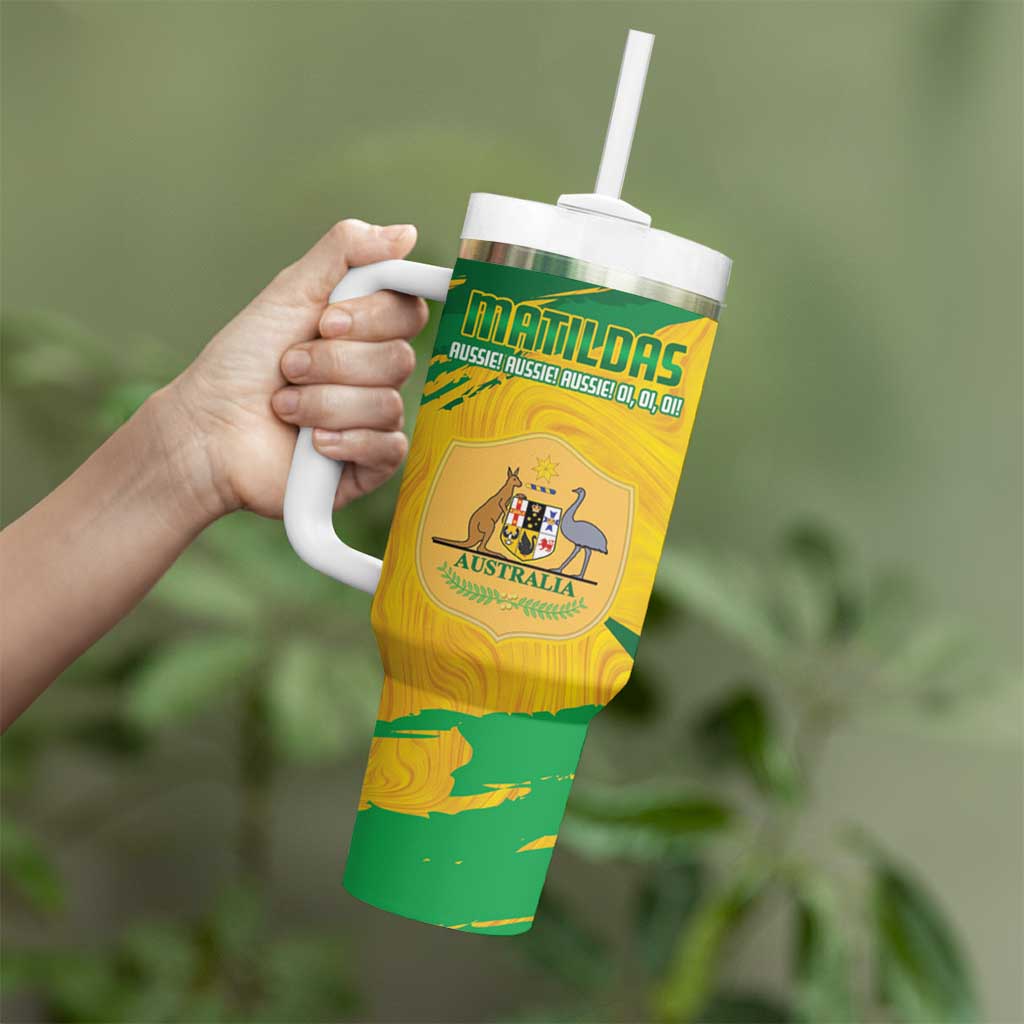 Custom Australia Soccer Tumbler With Handle 2025 Go Matildas Marble Grunge Style