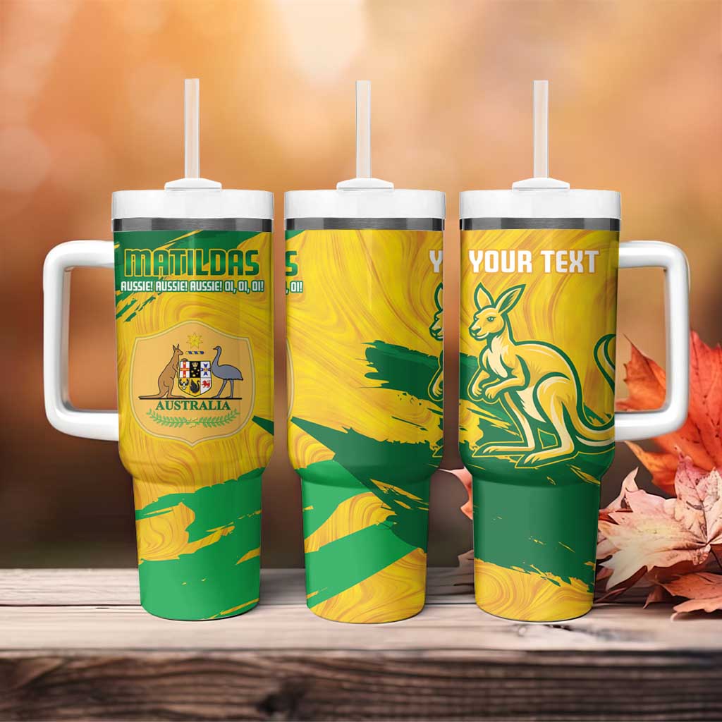 Custom Australia Soccer Tumbler With Handle 2025 Go Matildas Marble Grunge Style