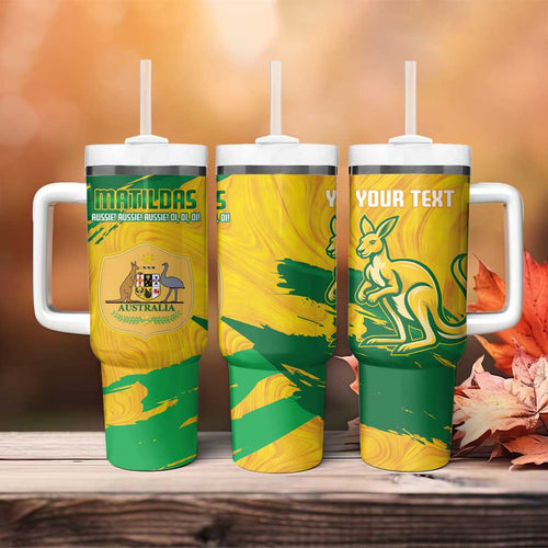 Custom Australia Soccer Tumbler With Handle 2025 Go Matildas Marble Grunge Style