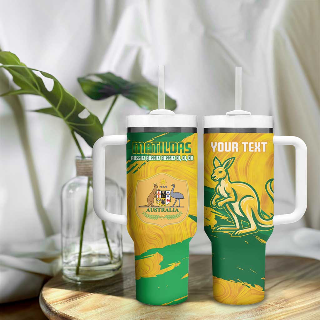 Custom Australia Soccer Tumbler With Handle 2025 Go Matildas Marble Grunge Style