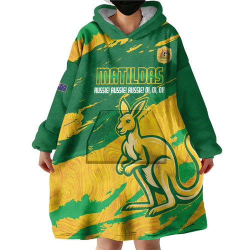 Custom Australia Soccer Wearable Blanket Hoodie 2025 Go Matildas Marble Grunge Style