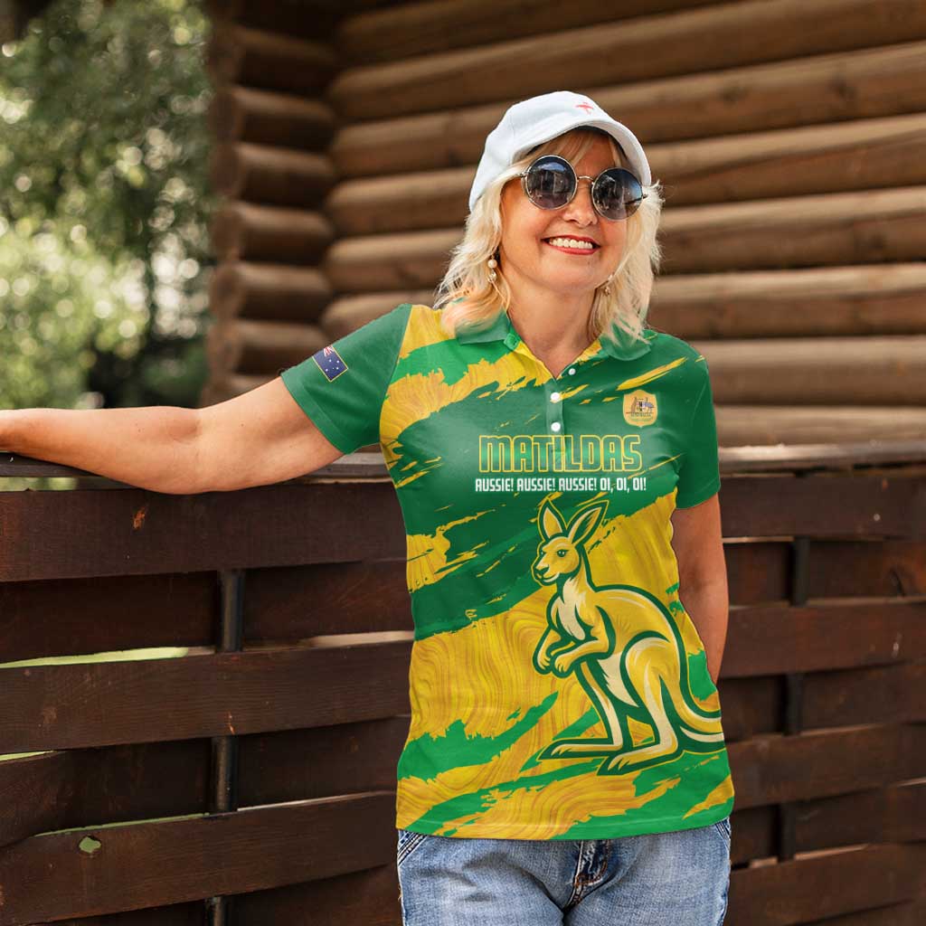 Custom Australia Soccer Women Polo Shirt 2025 Go Matildas Marble Grunge Style