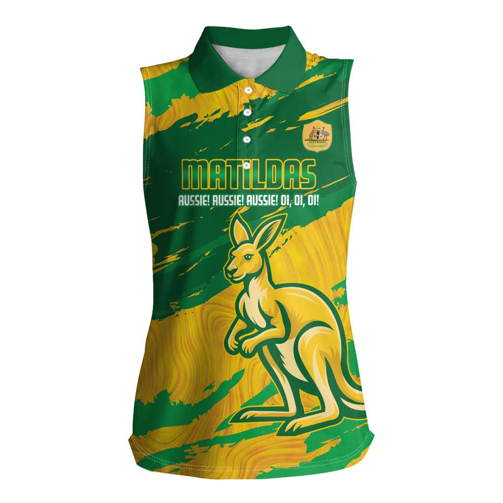 Custom Australia Soccer Women Sleeveless Polo Shirt 2025 Go Matildas Marble Grunge Style