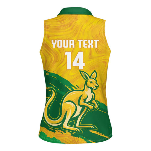 Custom Australia Soccer Women Sleeveless Polo Shirt 2025 Go Matildas Marble Grunge Style