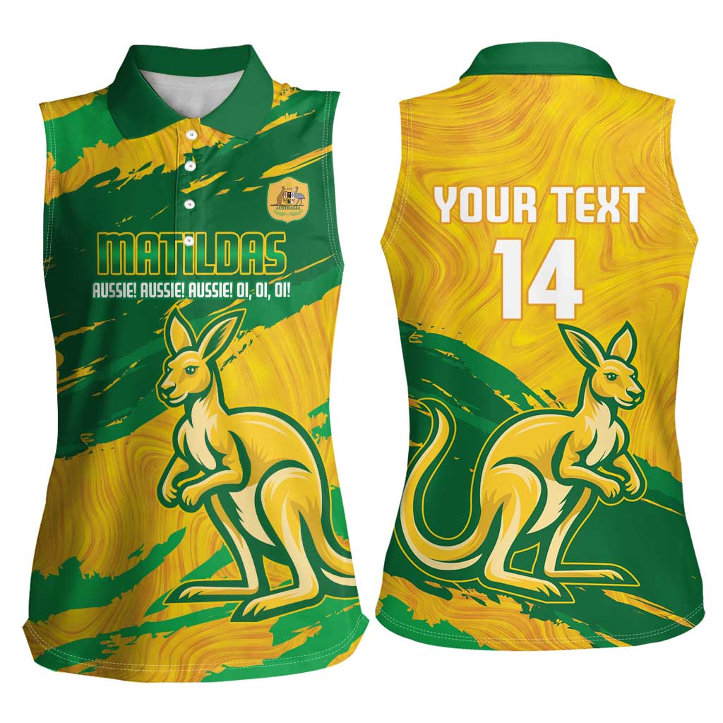 Custom Australia Soccer Women Sleeveless Polo Shirt 2025 Go Matildas Marble Grunge Style