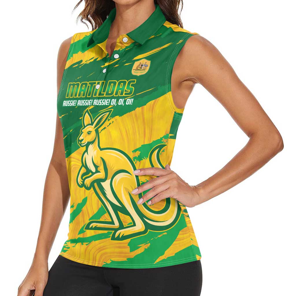 Custom Australia Soccer Women Sleeveless Polo Shirt 2025 Go Matildas Marble Grunge Style