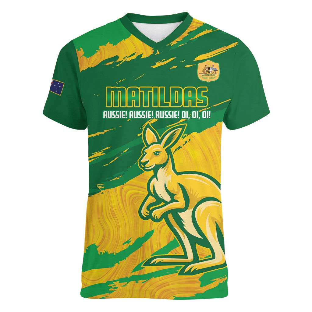 Custom Australia Soccer Women V-Neck T-Shirt 2025 Go Matildas Marble Grunge Style