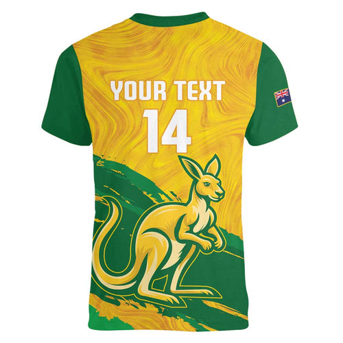Custom Australia Soccer Women V-Neck T-Shirt 2025 Go Matildas Marble Grunge Style