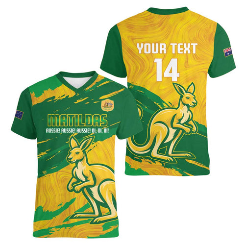 Custom Australia Soccer Women V-Neck T-Shirt 2025 Go Matildas Marble Grunge Style