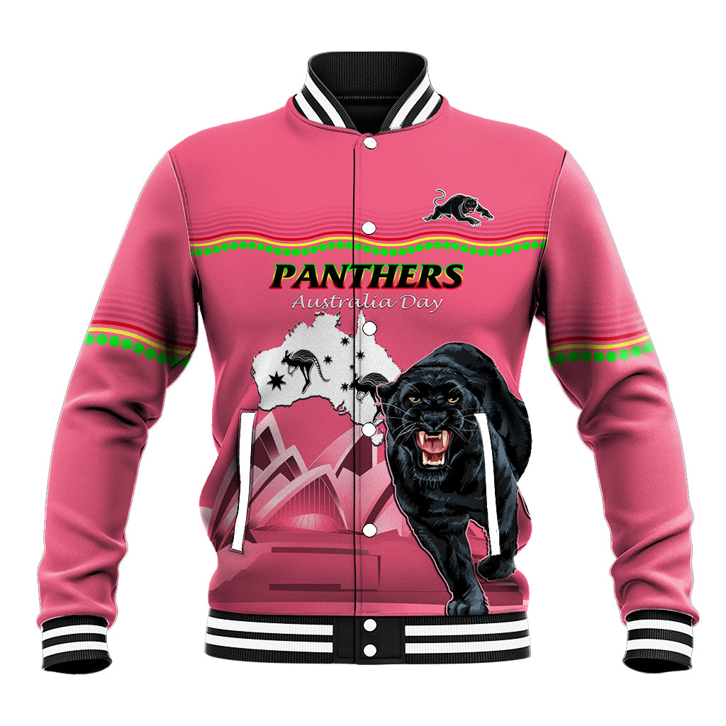 Custom Australia Day Panthers Baseball Jacket NRL 2024 Sydney Opera House With Map - Pink