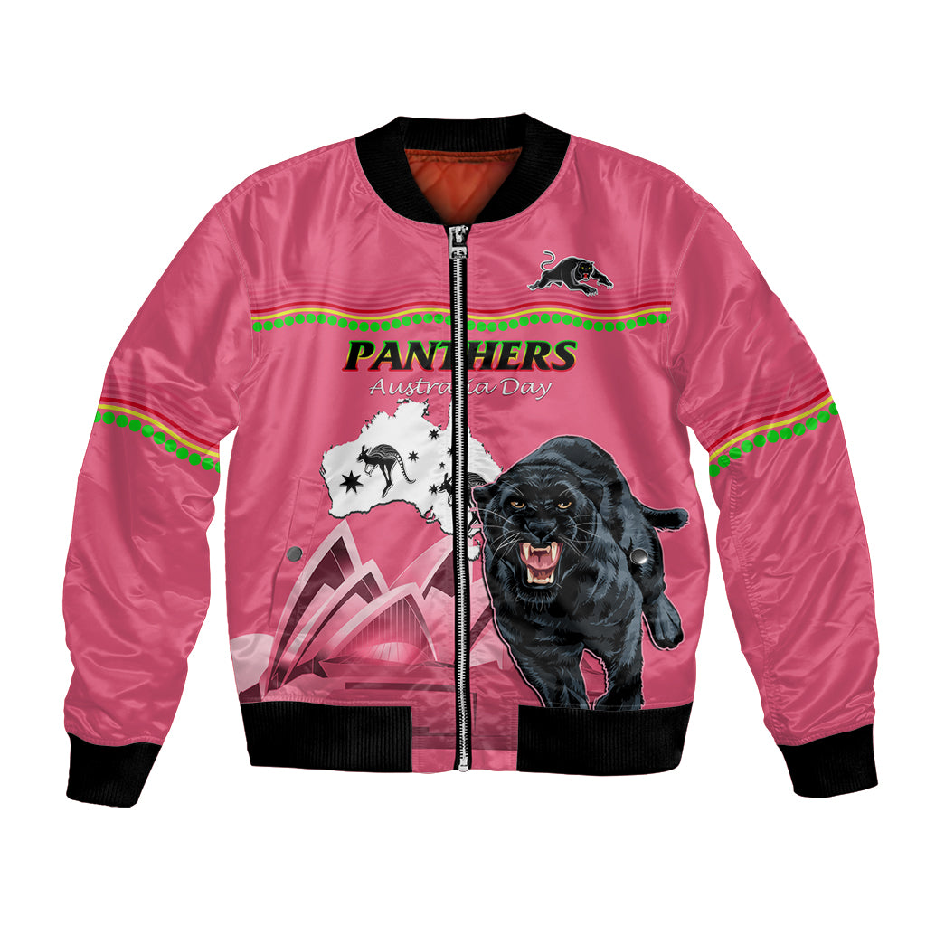 Custom Australia Day Panthers Bomber Jacket NRL 2024 Sydney Opera House With Map - Pink